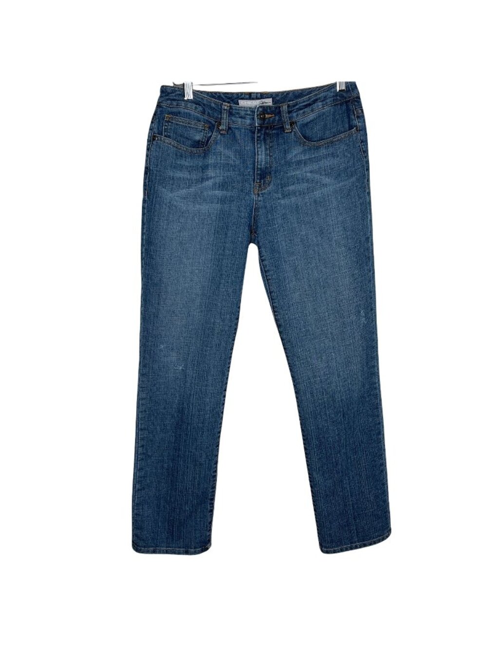 Chicos Platinum Jeans 0 Straight Leg Stretch Classic Medium Wash Denim